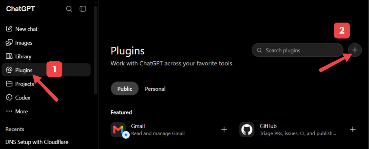 ChatGPT Plugins menu with Plus button