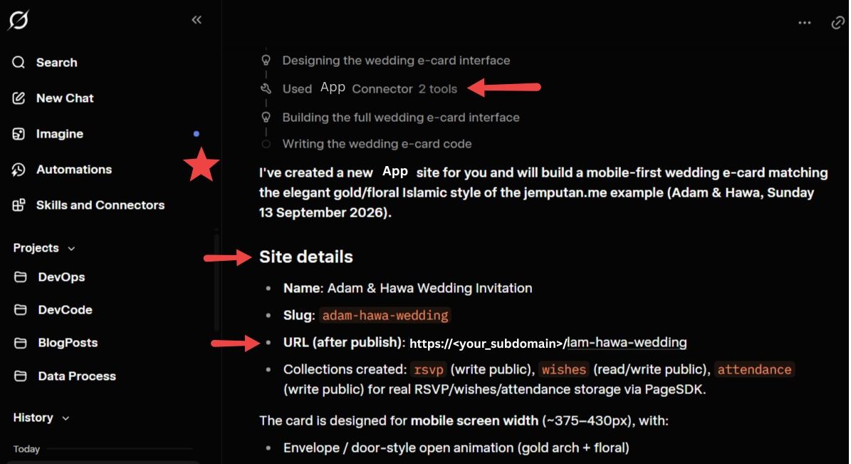 Grok sharing the published web URL